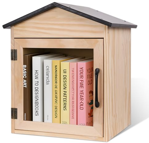 Qrenia Little Library Box Outdoor Book Storage Little Wood Cabinet for DIY, for Neighborhoods Community and Schools Sharing Books, Flyers, Newspapers, Literature and Art