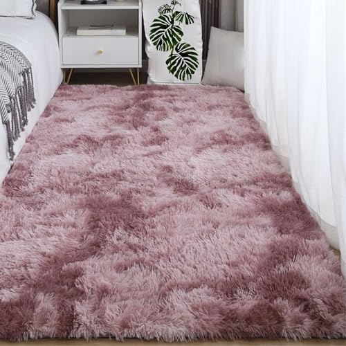 GOUSANG Hochflor Teppich 150 x 280 cm Langflor Flauschig Hochwertiger Outdoor Teppich Langlebig Und Pflegeleicht für Wohnzimmer Deko, Schlafzimmer, Kinderzimmer, Pink Lila