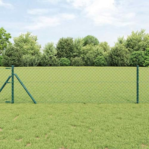 QJBSAVVA Kettengliedzaun 1000x3,2x60 cm Stahl Grün Pulverbeschichtet Korrosionsschutz Gartenzaun Pfosten inkl. Montagezubehör Robustes Doppelstabmattenzaun für Hunde Hühner Weide Garten