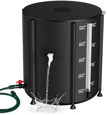 SKM Collapsible Rain Barrel, Anti-Leak 1000D 3-Layer PVC, 53 Gallon, Black