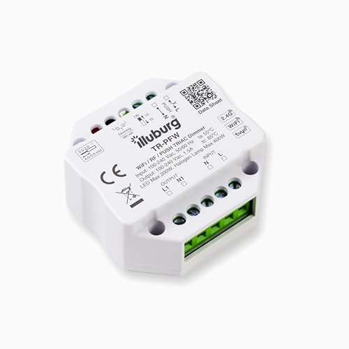 illuburg TRIAC Dimmer Inteligente a través de WiFi Alexa Tuya 2,4GHz RF Mando a Distancia Pulsador PUSH para LED y Transformadores hasta 200 W Regulador Controlador de Intensidad