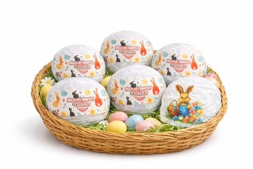 KAMACA 6er Set Magische Zauberhandtücher zu Ostern – Ostereier-Form entfaltet Sich im Wasser zu 30x30 cm – Faszinierendes Erlebnis-Geschenk für Kinder – Zuckerfreies Mitgebsel für das Osternest