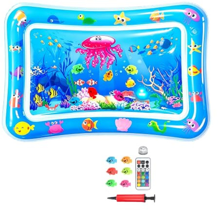 Kühlmatte Katze Wassermatte, Katzenspielzeug Wassermatte Sensorische Katze, 60x40CM Katzen Kühlmatte Katzenpool mit Fischen Spielzeug Licht, Interaktives Katzenspielzeug Selbstbeschäftigung Wasserbett
