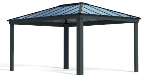 Palram Dallas 4900 Gartenpavillon 3x4.9 : Höchst Widerstandsfähig, Hardtop Pavillon. Robuste Konstruktion aus Aluminium mit isoliertem Dach aus Polycarbonat. Ideal als freistehende Überdachung.