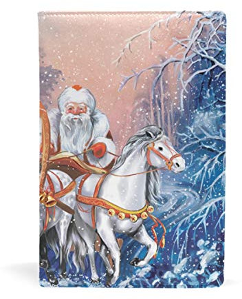 EZIOLY A Russian Triple Of Horses With Santa Rides In Winter Forest dehnbarer Bucheinband, passend für die meisten Hardcover-Lehrbücher bis 22,9 x 14,5 cm Einfach anzubringen. W