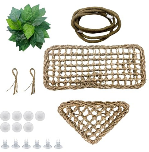 Bartdrachen-Hängematte Eidechse, natürliches Seegras, Reptilien, Dschungel, Kletterranken und Blätter, mit Saugnäpfen, Lebensraum-Dekor, Tankzubehör zum Verstecken und Klettern, Schlange, Gecko,