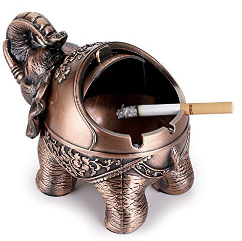 BSTKEY Windfester Vintage-Aschenbecher mit Deckel – Elefanten-Form, Tisch-Aschenbecher, für drinnen und draußen, Retro, für Zuhause, Büro, Dekoration Rotbronze