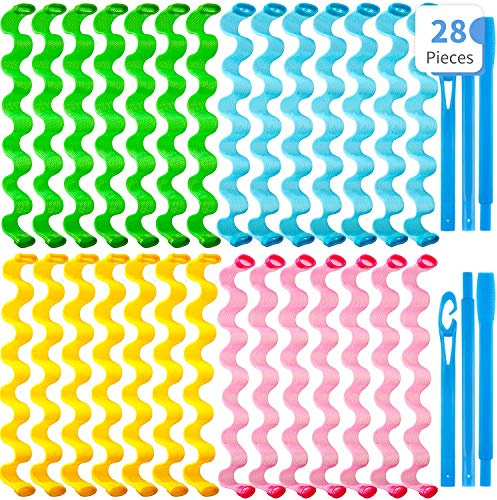 28 Spiral No-Heat Wave Curlers Kit with Styling Hooks for Versatile Hairstyles, No Heat (45 cm, Assorted Colors)
