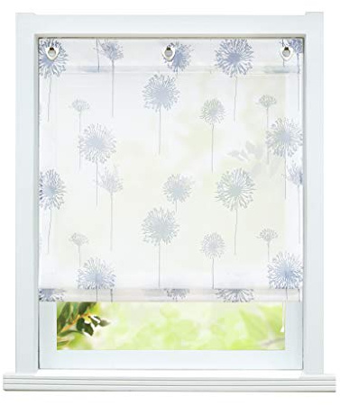 ESLIR Raffrollo ohne Bohren Raffgardine mit Ösen Transparent Gardinen mit U-Haken Ösenrollo Modern Weiß Löwenzahn Muster BxH 100x140cm 1 Stück