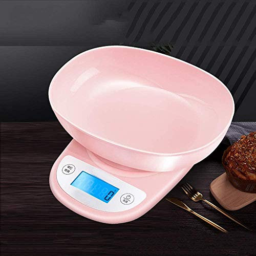 Electronic Scales Digital Kitchen Scale Multifunctional Food Scales and Blue LCD High-Definition Display Large Tray Design The Largest Weighing 5Kg / 11.02 Pang Easy to Clean/Pink-Pink Uptodate
