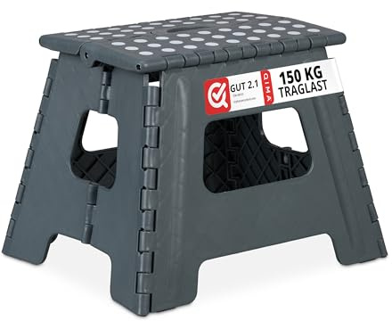 Relaxdays 1 st. hopfällbar pall L, vikbar, bärbar, resepaltare, barnpall upp till 120 kg, plast, H: 32,5 cm, grå