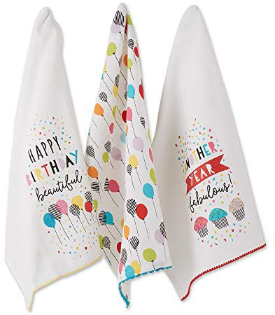 DII Happy Birthday Collection Küche, Baumwolle, Herzlichen Glückwunsch zum Geburtstag, Dishtowel Set, 3
