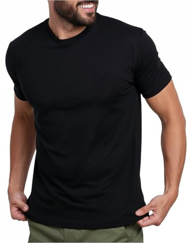 INTO THE AM Men's Plain Tees - Fitted Crewneck T-Shirts Casual Gym Workout Black White Short Sleeve Tshirts Shirts for Men (Black, Large)