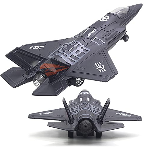 OTONOPI Fighter Jet Military Plane Model F-35 Aircraft Army Air Force Diecast Metal Pull Back Bomber Attack Plane with Lights and Sounds for Kids or Commemorate Collection
