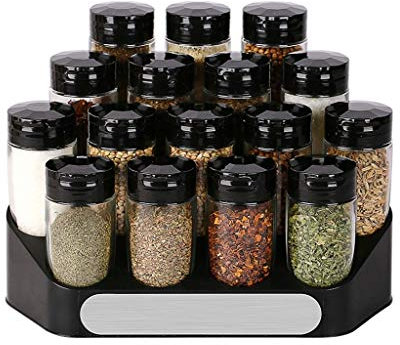 QINGGANGLING999 Barattoli di Spezie Stoviglie in Vetro for Cucina Set Stoviglie in Vetro for rinfrescante (16) Barattoli Portaspezie (Color : Black)