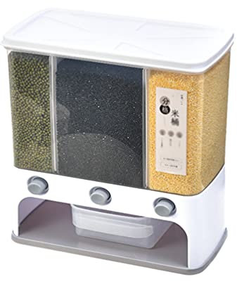LaoZan Wall Mounted Cereal Dispenser Rice Bucket Multi Compartments Rice Container Kitchen Sealed Grain Rice Storage Box (Light gray,29.5 * 15.5 * 30.5cm)