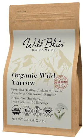 Wild Bliss Organic Yarrow Flower Tea - Caffeine Free Loose Leaf Herbal Tea - Pharmacopoeia Potency - 7 Ounces - 100 Servings