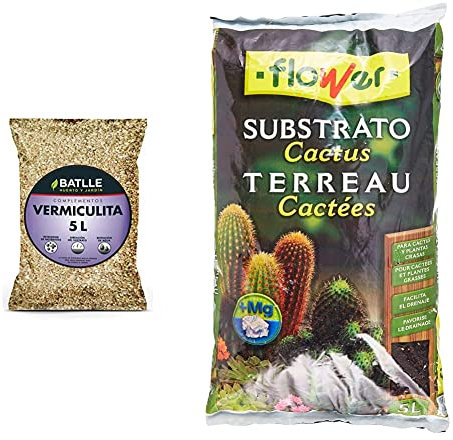 Semillas Batlle Sustratos - Sustrato Vermiculita 5L - Batlle + Flower 80018 Substrato Cactus 5L, Marrón, 23X4X40 Cm