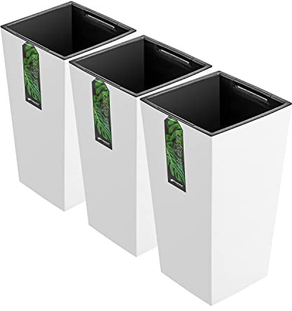 PAFEN 3X Blumentöpf hoch - 260 x 260 x 505 mm - Pflanzkübel mit Einsatz Blumenkübel Pflanztopf Kunststoff Matt, Weiß