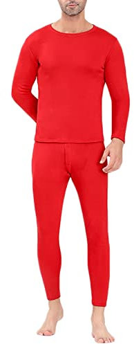 Dsnyu Skiunterwäsche Herren, Polyester Funktionswäsche Set Rot, Rundhalsausschnitt Ultraleicht Thermowäsche Set für Fußball, Skifahren 6XL