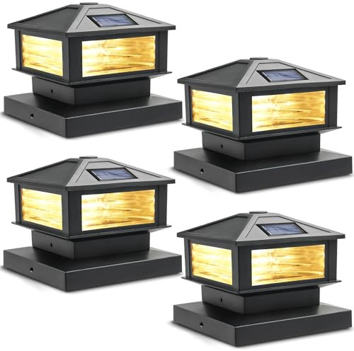Siedinlar Solar Pfostenkappen Licht Solarlampe Außen Solar Zaunpfosten Lampe Säulenlampe Landschaft Lampe 10x10 Hölzerne Pfäle 2 Stück Schwarz (4 Stück)