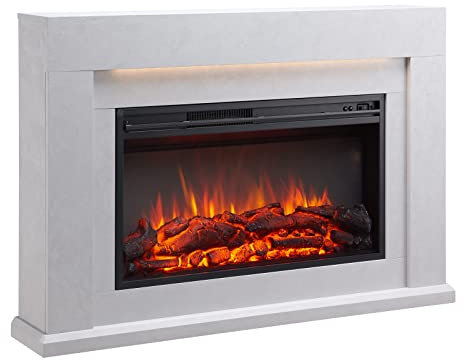 FLAMME Madura Electric Fireplace with 47''/118cm surround includes 2kW Fireplace Heater Cement Grey Multiple Colours Available