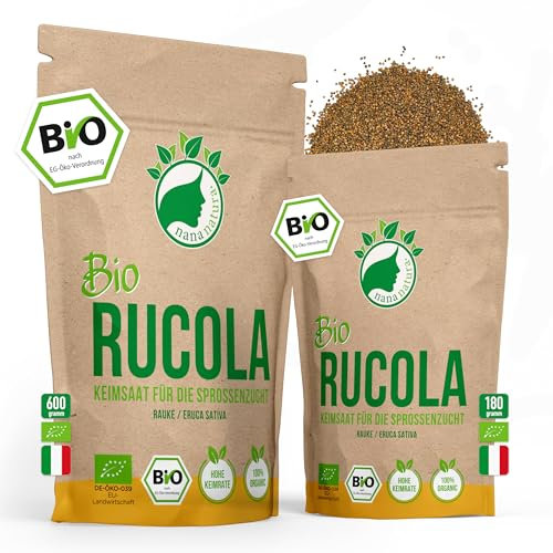 NanaNatura's Bio Rucola Sprossen Samen 600g VORTEILSPACK | Keimfähige Rauke Saaten zur Sprossenzucht | Microgreens für die Keimschale | geprüft & abgefüllt in Deutschland