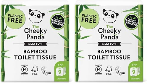 The Cheeky Panda Bambus Toilettenpapier 3-Lagig | 9 Rollen x 200 Blatt | Klopapier Plastikfrei Verpackt | Eco WC Papier (Packung mit 2)