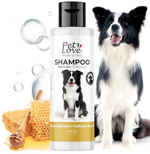 Pet Love Shampoo per Cani Neutro e Delicato per Lavaggi Frequenti - Azione Detergente e Igienizzante per un Pelo Morbido e Luminoso, Adatto a Pelli Sensibili - Profumo di Miele, 250 ml