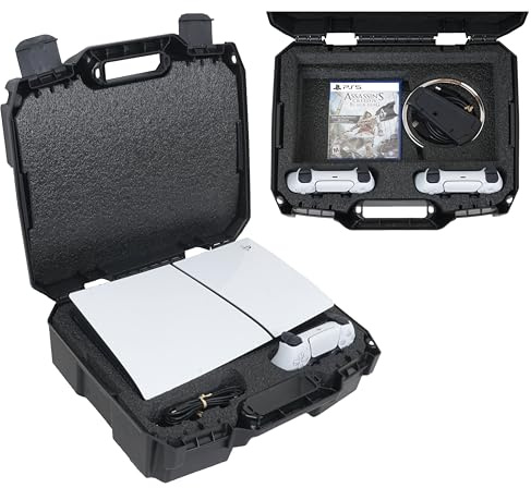 Case Club Hard Case to fit PS5 Slim - Compact Carrying Case Includes Custom Slots for 1 Game, Stand & 1-2 Controllers (PlayStation 5 Slim)