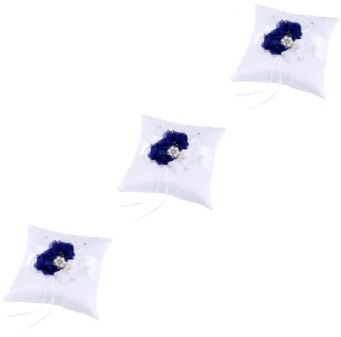Warmhm 3stücke Ringkissen Mit Perl Und Blumenverzierung Für Hochzeiten Elegantes Kissen Blau Und Weiß Für Ringträger Zeremonie