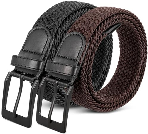 Utensilsto Ceinture élastique pour homme, 2 pièces, ceintures tressées, ceintures élastiques pour homme et femme, noir, marron, taille unique