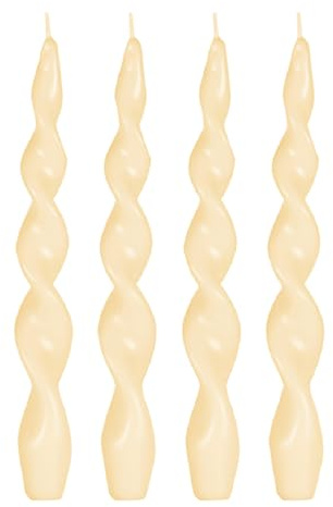 LAMARE Bougie Candélabre Bougie en Forme de SPIRALE Couleur BEIGE Artisanal Fait Main Pack de 4 Mesures 2,5 x 25,5 cm CERABELLA