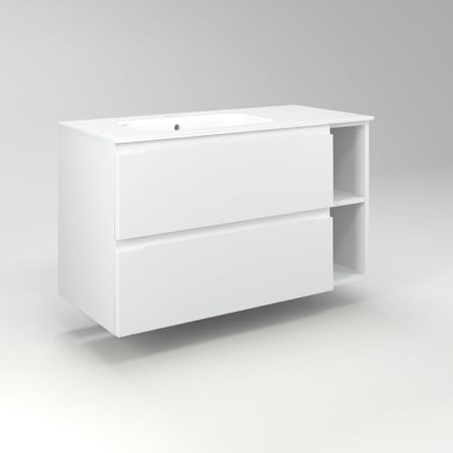 Diventa Modello Diva Star, Mobile Bagno sospeso 100cm con 2 cassetti e 2 vani a giorno, lavabo dal design moderno, colore bianco