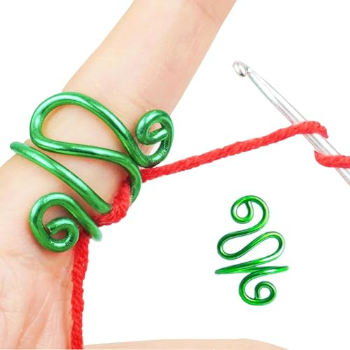 Handgefertigter gehäkelter Spannring für Finger, grün, verstellbarer Häkel-Fingerring, Garnspannring zum Häkeln, 2 Stück