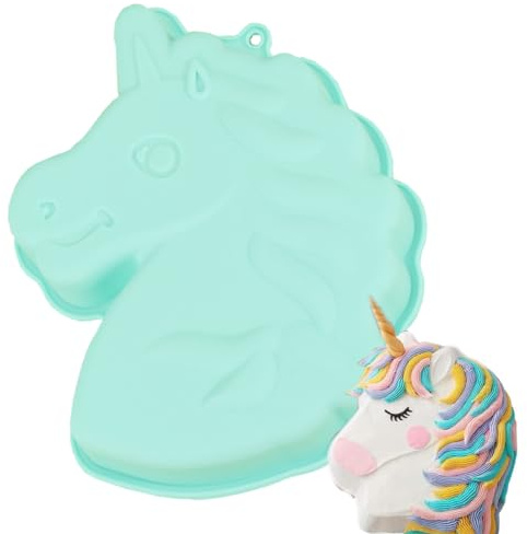 Bukezudang Unicorn Baking Mould, Einhorn-Kuchenform,Silikonform Einhorn, Form 3d Cartoon Silikon, Backform Pferd, Für Party Geburtstage, Backen Kindergeburtstag Silikonform - Grün