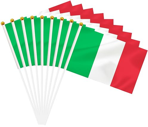 Paquete de 50 mini banderas italianas de mano, bandera italiana pequeña en miniatura con bandera de 8.2 x 5.5 pulgadas, decoración al aire libre, decoraciones de fiesta, suministros para desfiles,