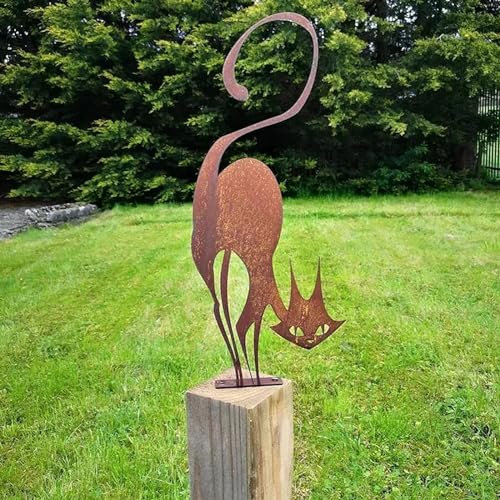 HZBAKLO Décoration de clôture en métal en forme de chat rouillé, silhouette de cour extérieure pour décoration de jardin, décoration de pelouse, art de jardin en métal pour les amoureux des chats
