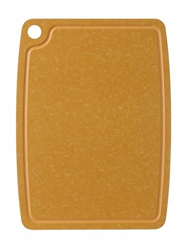 HENDI Planche à découper, avec rainure à jus, trou de suspension et pieds antidérapants, planche de cuisine pour préparer, trancher, découper et servir, 300x235x(H)6mm, fibre de bois composite, brun