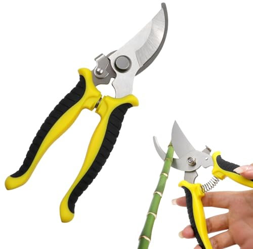 Secateurs-Professional-Scissors Garden Shears - Secateurs & Pruning Scissors of Garden Tools, Mitre Shears, Florist Scissors, Trimmer, Clippers with Locking Handle(Yellow)