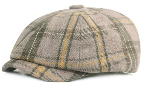 Reyox Unisex Schiebermütze Ballonmütze Baumwolle Schirmmütze Baskenmütze Newsboy Cap Tartan Grün