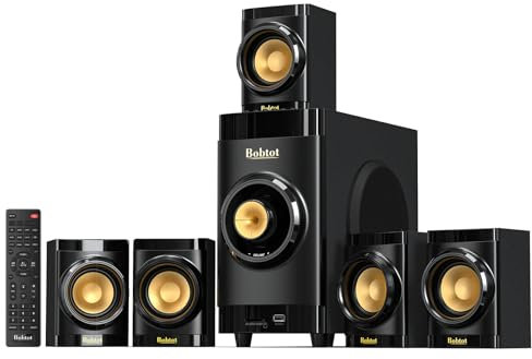 Subwoofer piccolo home theater per sistema surround TV, 5 altoparlanti cablati, amplificatore altoparlante da 4 pollici, ricevitore integrato compatibile con HDMI ARC, ingresso ottico Bluetooth per