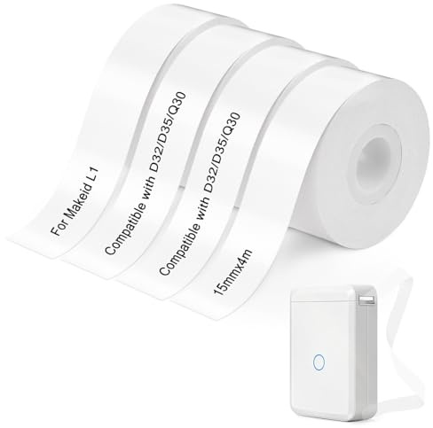 4 Rollen Qutie Etikettendrucker-Band Wasserdichtes DIY Selbstklebeetikett Kompatibel für Qutie P15/P12/Q2/HP1/HP4/D32/D35 Thermodrucker Etiketten für Name Preis Klassifizierung Etikett (15mmx4m)