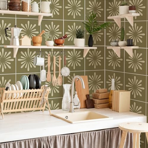 Alwayspon Adhesivo para azulejos, 50 unidades de 15 cm, color verde oliva, adhesivo de transferencia para baño, cocina, protector contra salpicaduras para cocina, despegar y pegar, vinilo adhesivo