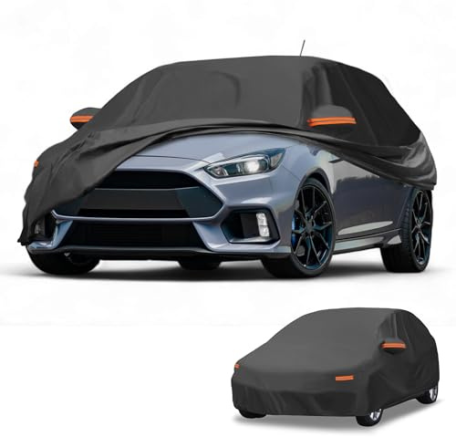 Partuto Car Cover for Ford Focus Hatchback 210D-PU BK w/Right Side Zipper | Outdoor Waterproof Full Car Cover UV-Resistant, Black, with Right Side Zipper, Full Exterior Protection
