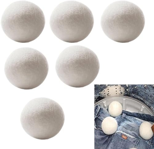 Bolas de suavizante de telas naturales-Ayuda de secador de lavandería de lana, suavizante sin químicos | Conjunto de 6 bolas de reductores estáticos reutilizables, solución de ablandamiento para prend