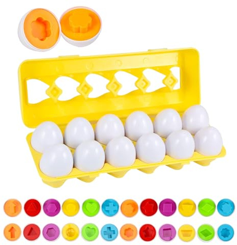Zyluniy Huevos Juguetes niños 12 PCS Pollito Huevos Sorpresa niños Juego para Aprender Formas y Colores,Juegos Educativos 2 años Regalos para Niños Niñas de 1 2 3 años (Estilo A)