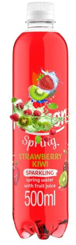 Sparkling Spring Water 500ml Flavour with Fruit Juice,Vitamins & Sweetener Cherry Raspberry Grape,Orange,Pineapple Passion,Orange Mango,Strawberry Kiwi- Rbc (12 Bottles, Strawberry Kiwi)