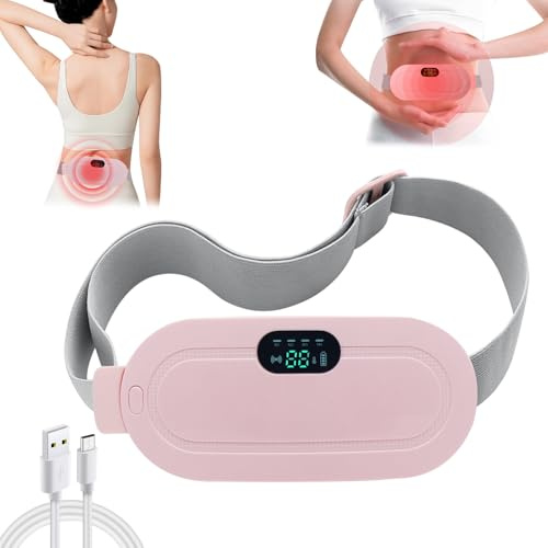 HASAIKA® Almohadilla Térmica Menstrual, Cinturón de Calentamiento Eléctrico, Cuatro posiciones de masaje + tres posiciones de temperatura, calentamiento rápido en 3 segundos (Rosa)