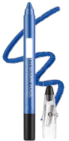 Waterproof Shimmer Eyeshadow Stick & Eyeliner Pencil – Smudge-Proof Glitter Eye Makeup with Smooth Texture, Built-in Sharpener, Easy Crayon Design (Blue)